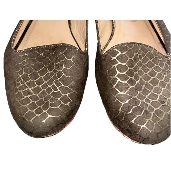 LOEFFLER RANDALL Women’s Flat Brown Gold Snake Pattern almond toe Sz 9‎ - Picture 2 of 9